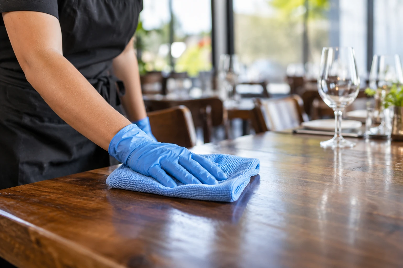 Cleaning a restaurant table